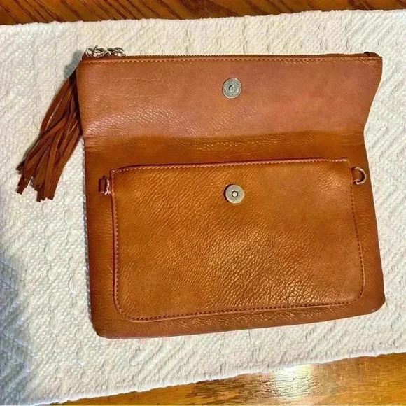 Moda Luxe | Cognac Faux Leather Clutch with Tassles - Picture 5 of 5